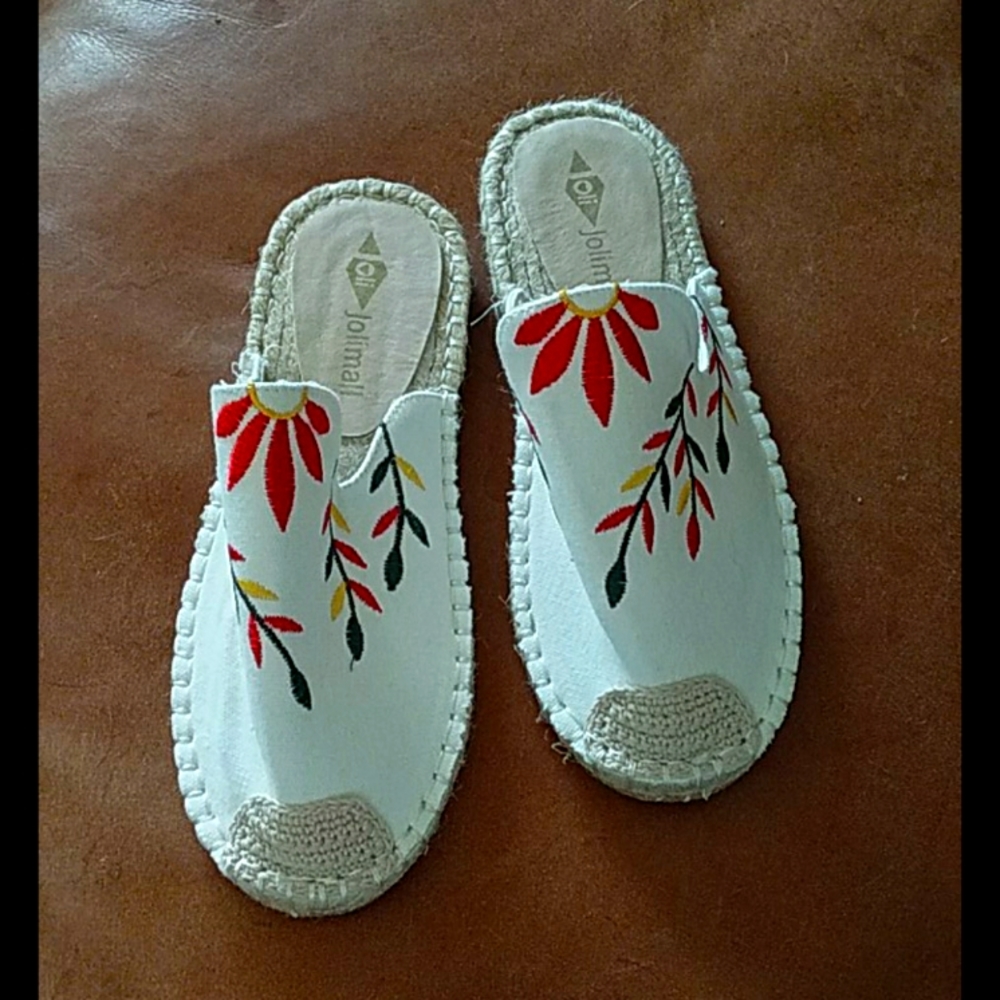 New Floral Embroidered Slide Mule Espadrilles